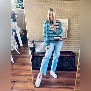 POL Striped Long Sleeve Top - Blue and Red